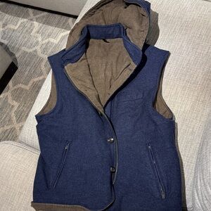 Men's Navy and Brown Hooded Vest